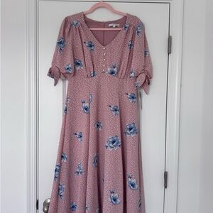 Floral Pink and Blue Midi Dress